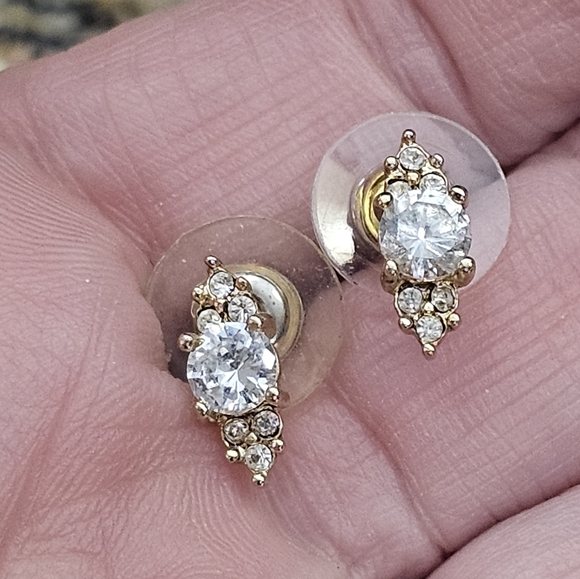 Goldtone CZ Post Earrings - Picture 3 of 8
